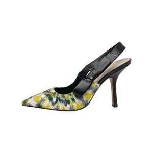 Dior Beaded Slingback Heels Black Embroidered Pumps Size 40